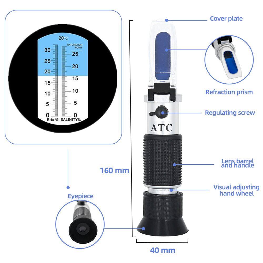 Brix Refractometer 2 in 1 Brix - Marine Aquarium Refractometer avaliação e preço