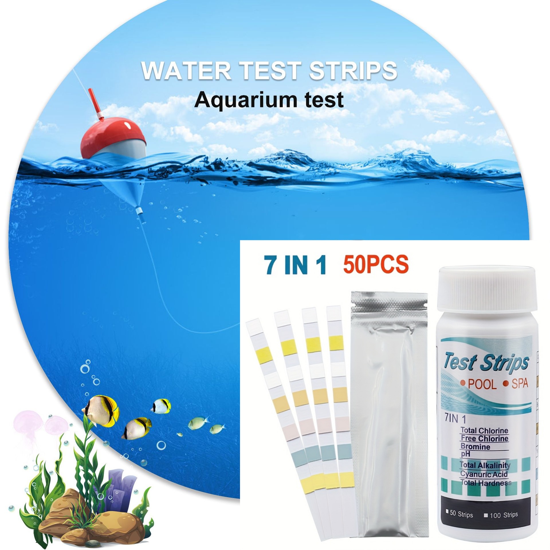 7-in-1 50/100pcs Swimming Pool - Marine Aquarium Water Testing avaliação e preço