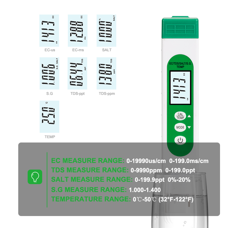 5 in 1 TDS EC SALT S.G TEMP Wa - Marine Aquarium Water Testing avaliação e preço